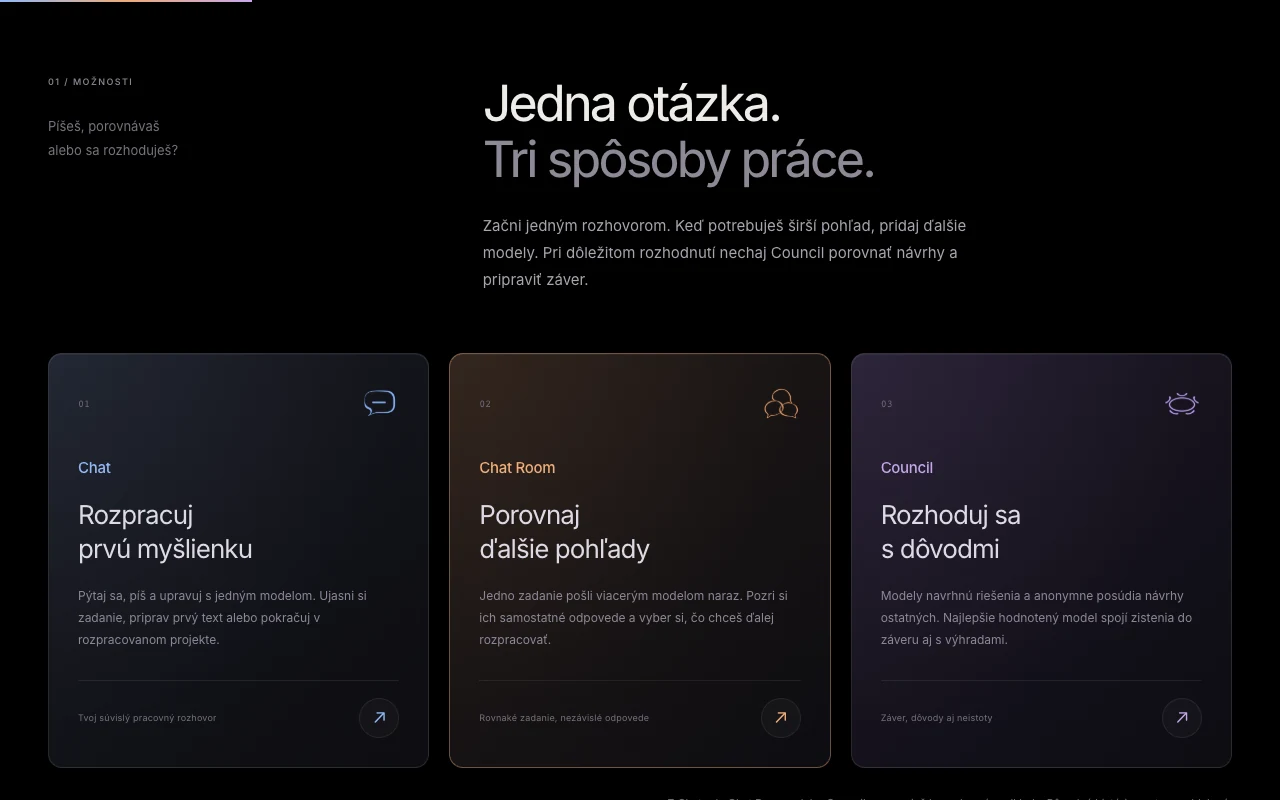 Tri režimy predstavené na stránke Council