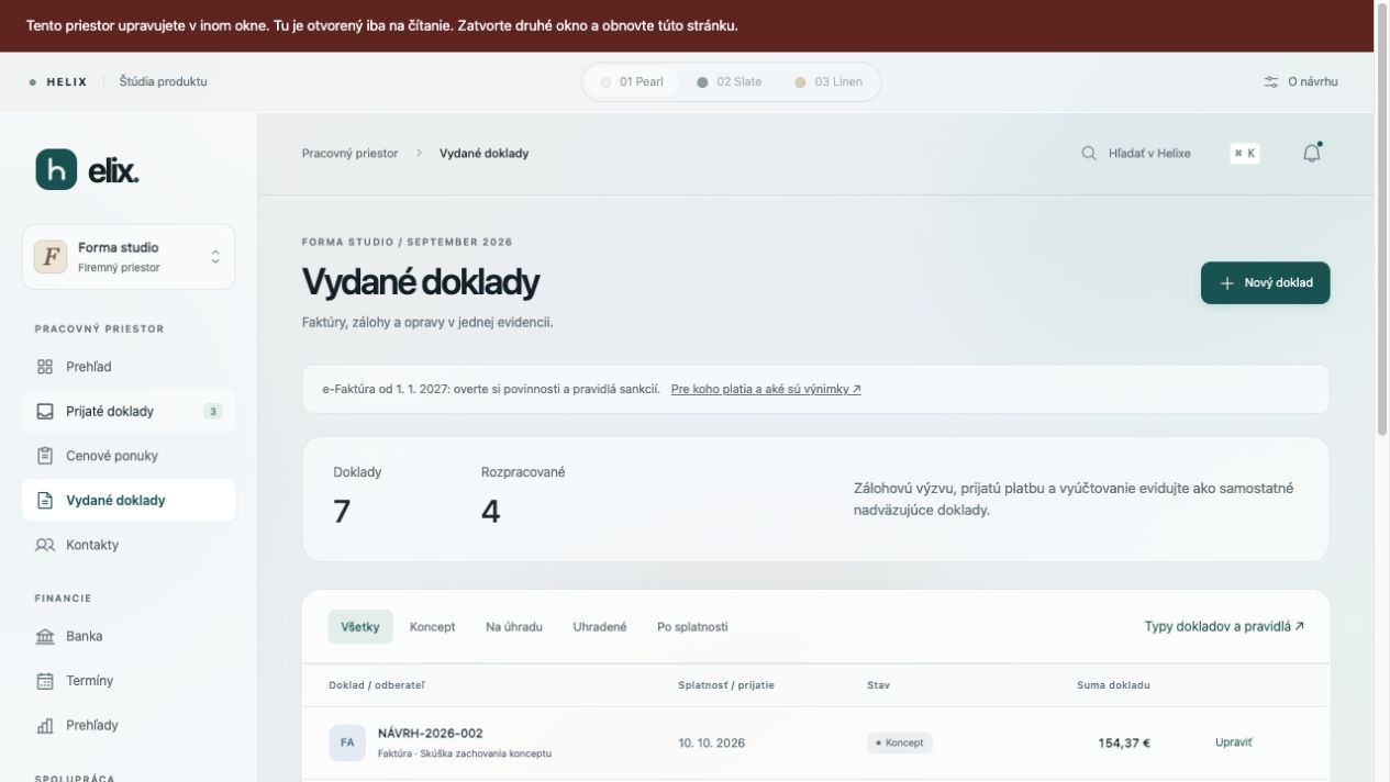 Faktúry na jednom mieste. Obrazovka z verejného webu Helix.